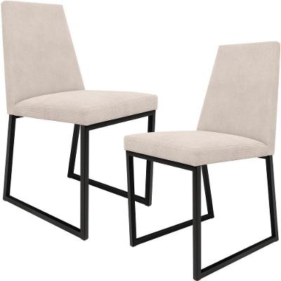 Kit 02 Cadeiras Sala De Jantar Preto L02 Suede Bege