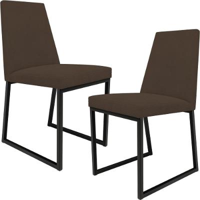 Kit 02 Cadeiras Sala De Jantar Preto L02 Suede Marrom