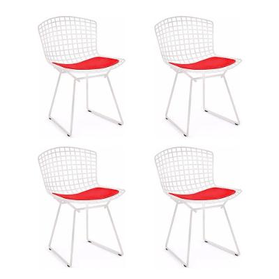 Kit 4 Cadeiras Bertoia Branca Com Assento Vermelho Cor Branco