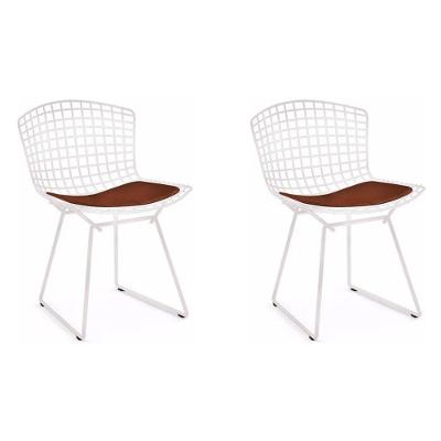 Kit 2 Cadeiras Bertoia Branca Com Assento Marrom Cor Branco