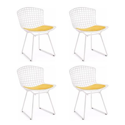 Kit 4 Cadeiras Bertoia Branca Com Assento Amarelo Cor Branco