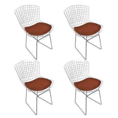 Kit 4 Cadeiras Bertoia Cromada Com Assento Sintético Marrom Cor Marrom