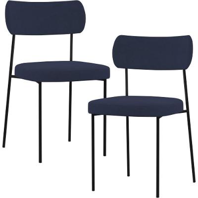 Kit 02 Cadeiras Sala De Jantar L02 Suede Azul Marinho