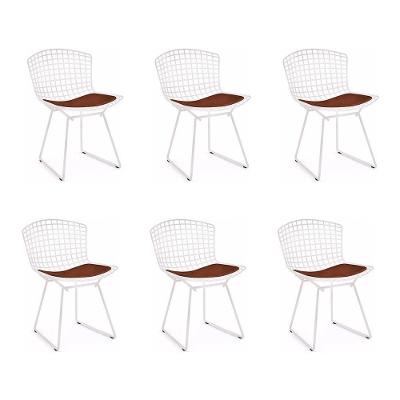 Kit 6 Cadeiras Bertoia Branca Com Assento Marrom Cor Branco