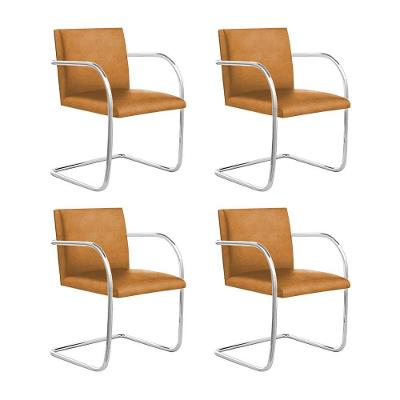 Kit 4 Cadeiras Brno Couro Natural Caramelo Tubular Cromada Cor Bege