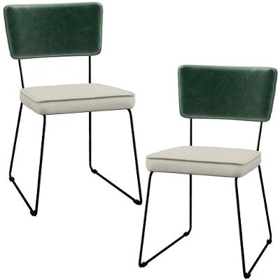 Kit 02 Cadeiras L02 Facto Verde Musgo Linho Champagne