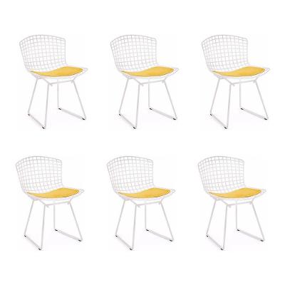 Kit 6 Cadeiras Bertoia Branca Com Assento Amarelo Cor Branco