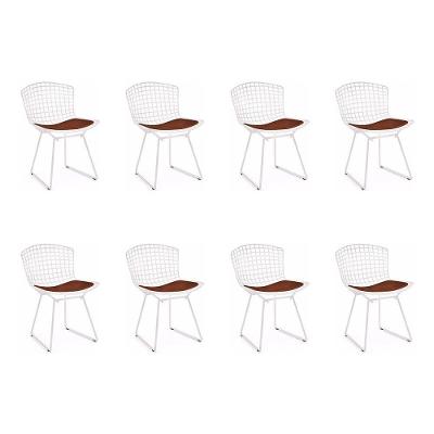Kit 8 Cadeiras Bertoia Branca Com Assento Marrom Cor Branco