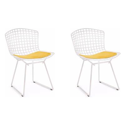 Kit 2 Cadeiras Bertoia Branca Com Assento Amarelo Cor Branco