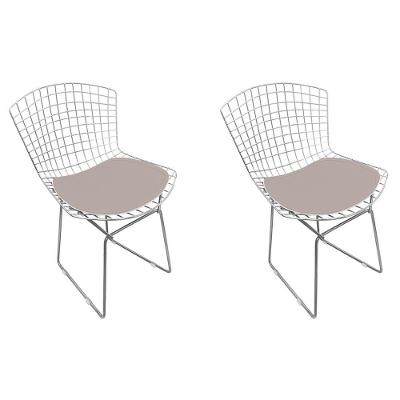 Kit 2 Cadeiras Bertoia Cromada Com Assento Sintético Bege Cor Bege