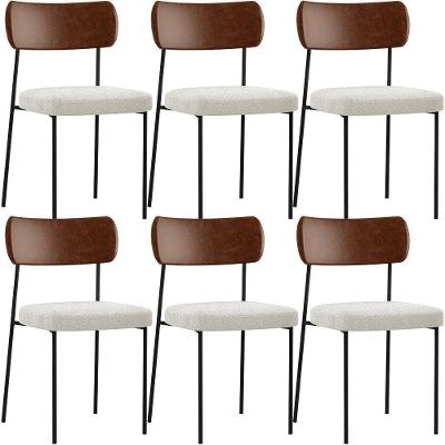 Kit 06 Cadeiras Para Sala De Jantar L02 Marrom Bouclê Creme