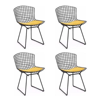 Kit 4 Cadeiras Bertoia Preta Com Assento Amarelo Cor Amarelo