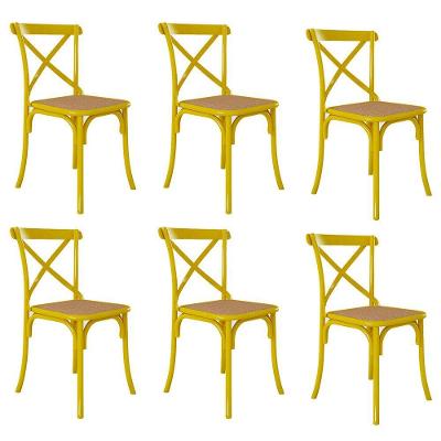 Kit 6 Cadeiras Katrina X Amarela Assento Bege Asturias Aço - Cor: Amarelo