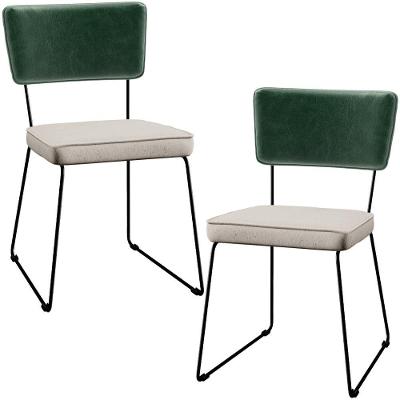 Kit 02 Cadeiras Estofada L02 Facto Verde Musgo Linho Cru