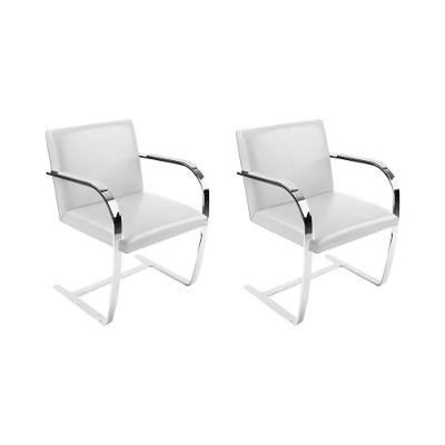 Kit 2 Cadeiras Brno Escritório Couro Sintético Branco Barra Chata Cromada Cor Branco