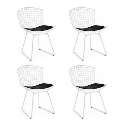 Kit 4 Cadeiras Bertoia Branca Com Assento Preto Cor Preto