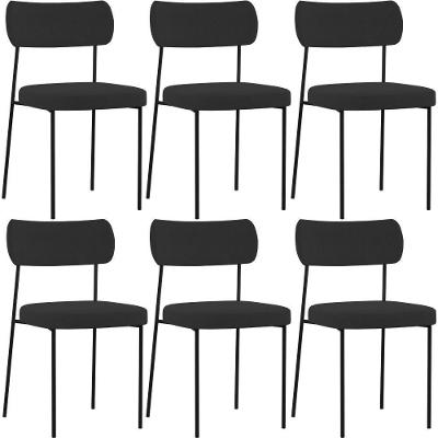 Kit 06 Cadeiras Para Sala De Jantar L02 Suede Preto