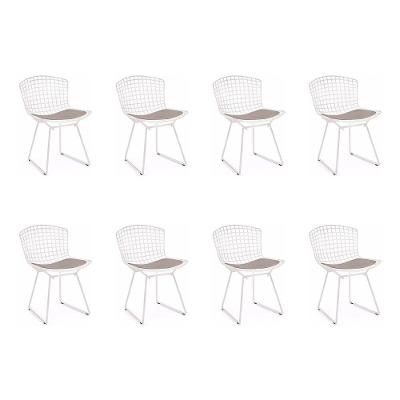 Kit 8 Cadeiras Bertoia Branca Com Assento Bege Cor Branco