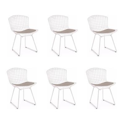 Kit 6 Cadeiras Bertoia Branca Com Assento Bege Cor Branco