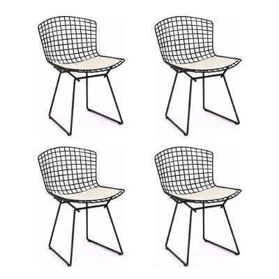 Kit 4 Cadeiras Bertoia Preta Com Assento Branco Cor Branco
