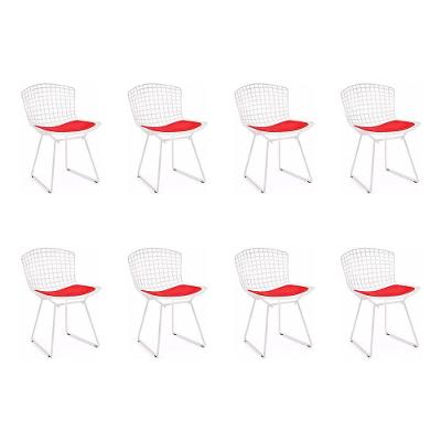 Kit 8 Cadeiras Bertoia Branca Com Assento Vermelho Cor Branco