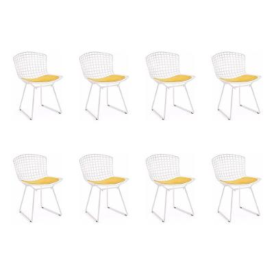 Kit 8 Cadeiras Bertoia Branca Com Assento Amarelo Cor Branco