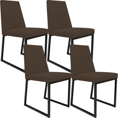 Kit 04 Cadeiras Para Sala De Jantar L02 Suede Marrom
