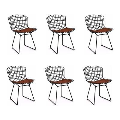 Kit 6 Cadeiras Bertoia Preta Com Assento Marrom Cor Marrom