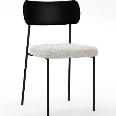 Cadeira Estofada Para Sala De Jantar L02 Preto Bouclê Creme
