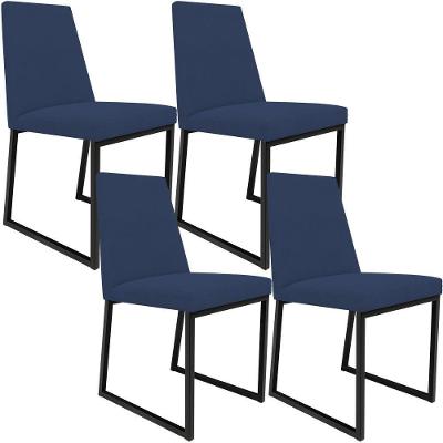 Kit 04 Cadeira Sala Jantar Preto L02 Suede Azul Marinho