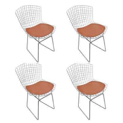 Kit 4 Cadeiras Bertoia Cromada Com Assento Sintético Cobre Cor Marrom