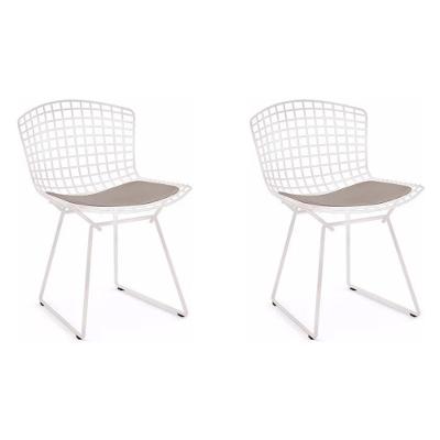 Kit 2 Cadeiras Bertoia Branca Com Assento Bege Cor Bege