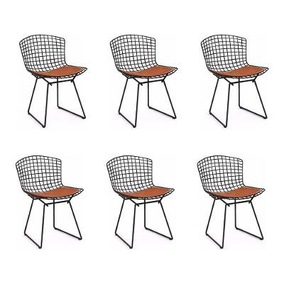 Kit 6 Cadeiras Bertoia Preta Com Assento Cobre Cor Marrom