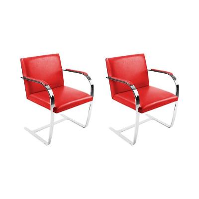 Kit 2 Cadeiras Brno Escritório Couro Sintético Vermelho Barra Chata Cromada Cor Vermelho