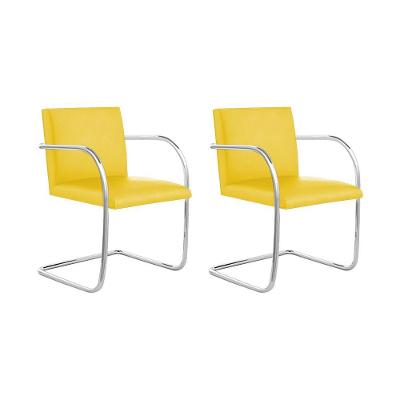 Kit 2 Cadeiras Brno Para Escritório Couro Sintético Amarelo Tubular Cromada Cor Amarelo
