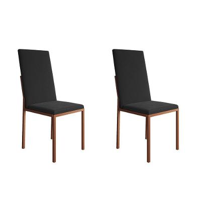 Kit 2 Cadeiras De Jantar Estofadas Mônaco Premium Cobre E Preta - Cor: Preto