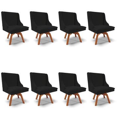 Kit 8 Cadeiras Estofadas Para Sala De Jantar Base Giratória De Madeira Lia Linho Preto - Ibiza