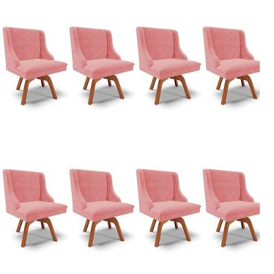 Kit 8 Cadeiras Estofadas Base Giratória De Madeira Lia Suede Rosê - Ibiza