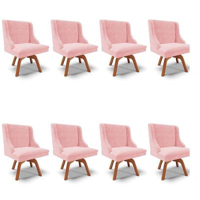 Kit 8 Cadeiras Estofadas Base Giratória De Madeira Lia Suede Rosa Bebê - Ibiza