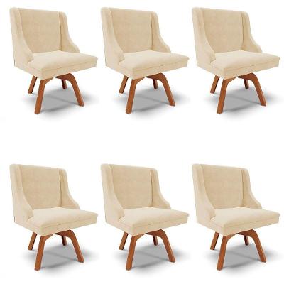 Kit 6 Cadeiras Estofadas Base Giratória De Madeira Lia Suede Bege - Ibiza