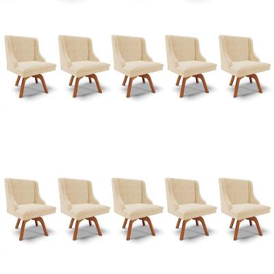 Kit 10 Cadeiras Estofadas Base Giratória De Madeira Lia Suede Bege - Ibiza
