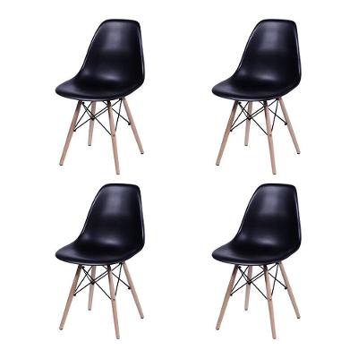 Kit 4 Cadeiras Jantar Eames Madeira C/Assento Preto Marrom