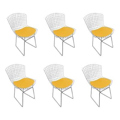 Kit 6 Cadeiras Bertoia Cromada Com Assento Sintético Amarelo Cor Amarelo