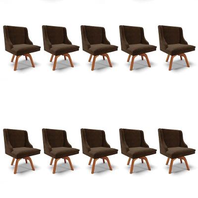 Kit 10 Cadeiras Estofadas Base Giratória De Madeira Lia Suede Marrom - Ibiza