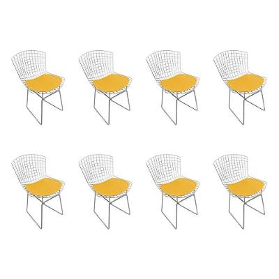 Kit 8 Cadeiras Bertoia Cromada Com Assento Sintético Amarelo Cor Amarelo