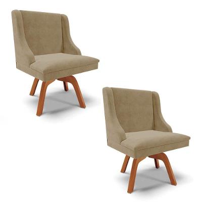Kit 2 Cadeiras Estofadas Base Giratória De Madeira Lia Suede Marrom Rt - Ibiza