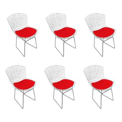 Kit 6 Cadeiras Bertoia Cromada Com Assento Sintético Vermelho Cor Vermelho