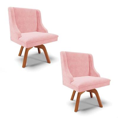 Kit 2 Cadeiras Estofadas Base Giratória De Madeira Lia Suede Rosa Bebê - Ibiza