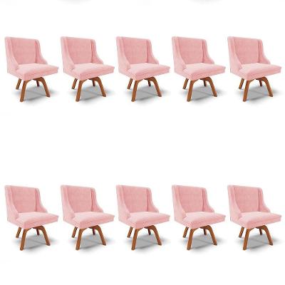 Kit 10 Cadeiras Estofadas Base Giratória De Madeira Lia Suede Rosa Bebê - Ibiza