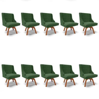 Kit 10 Cadeiras Estofadas Base Giratória De Madeira Lia Suede Verde - Ibiza